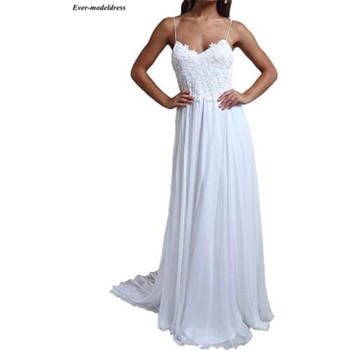 Beach Lace Wedding Dresses 2020 Open Back Straps Chiffon Sweep Train Cheap Bridal Gowns Bride Dress Vestido De Noiva