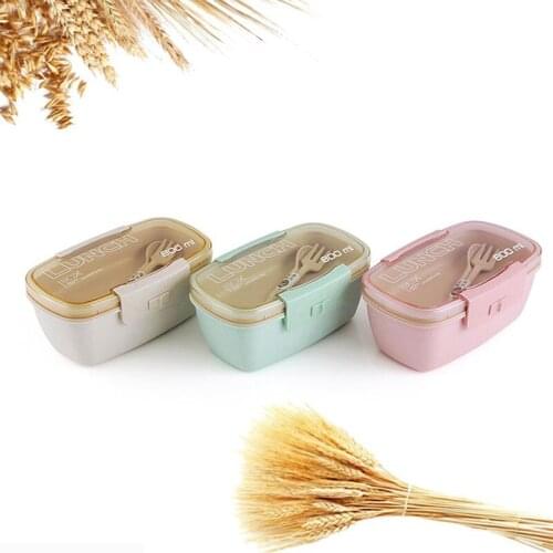 800ml Lunch Box For Kids Children 2 Layer Wheat Straw Bento Box Microwave Heated Food Container Kitchen Organizer