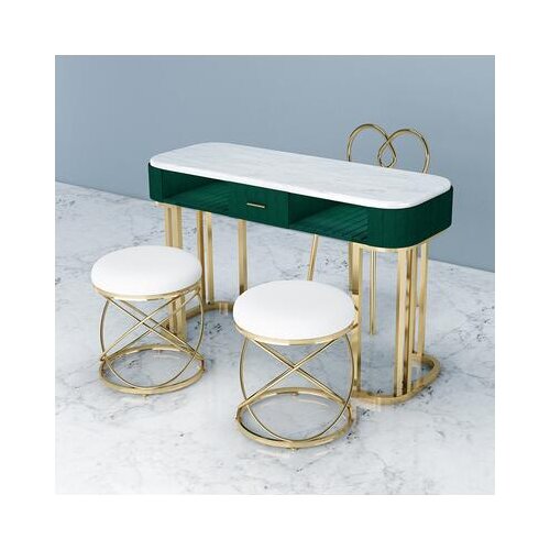 Net red marble manicure table and chair set single double gold iron double deck manicure table simple and light luxury