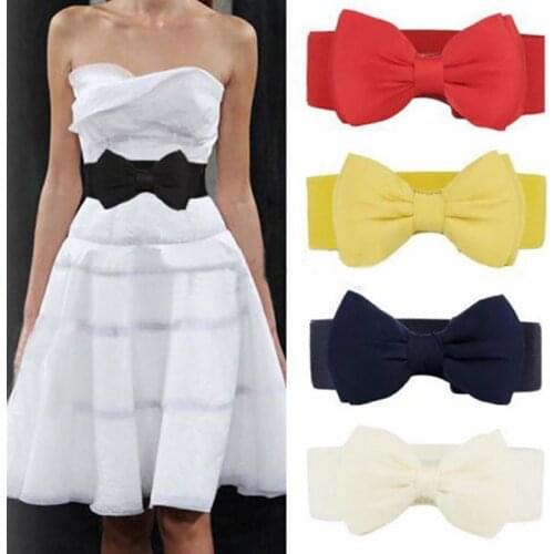 Fashion White Elastic Belt for Women Bow Wide Stretch Leather Female Belt Harajuku Style Belt For Dresses Women Hot Sale