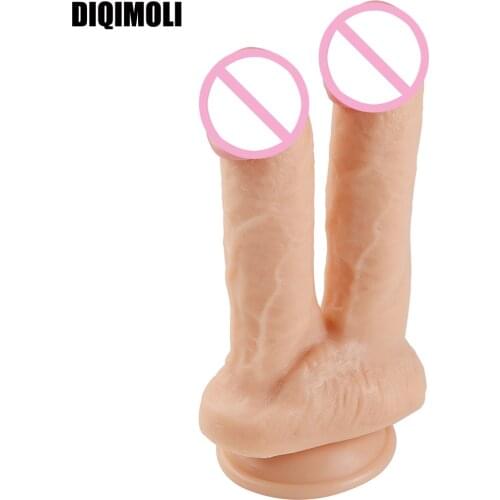 Huge Double Dildos Double Penetration Vagina and Anus Soft Penis with Suction Cup Double Headed Phallus Dick Sex Toys for Women