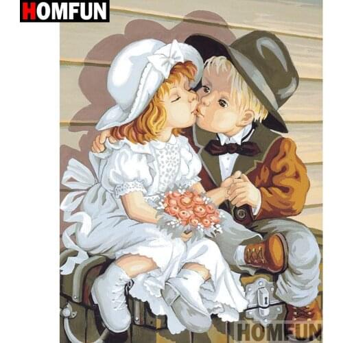 HOMFUN Full Square/Round Drill 5D DIY Diamond Painting "Couple, child" Embroidery Cross Stitch 5D Home Decor A07413