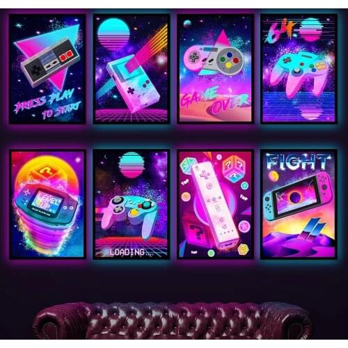 5D DIY Diamond Painting Neon Gamepad Full Drill Square Cross Stitch Kits Game Mosaic Rhinestone Picture Embroidery Home Decor