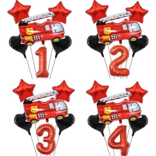 Cartoon Fireman Sam Number Balloons Set Paper Plate Fireman Party Supplies Birthday Party Christmas Disposable Tableware Set
