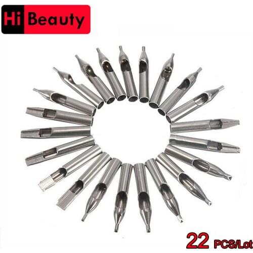 High Quality 22PCS 304 Stainless Steel Tattoo Tips Caps Nozzle Tips Set Kits RL M1 DT For Tattoo Needles Accessories