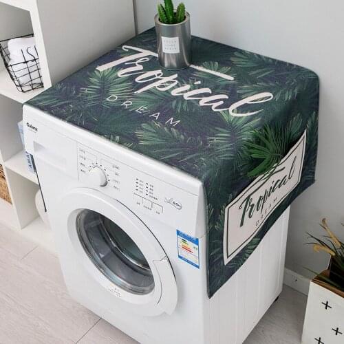 Nordic Green Plant Washing Machine Cover Refrigerator Cover Microwave Cotton Linen Waterproof Cover
