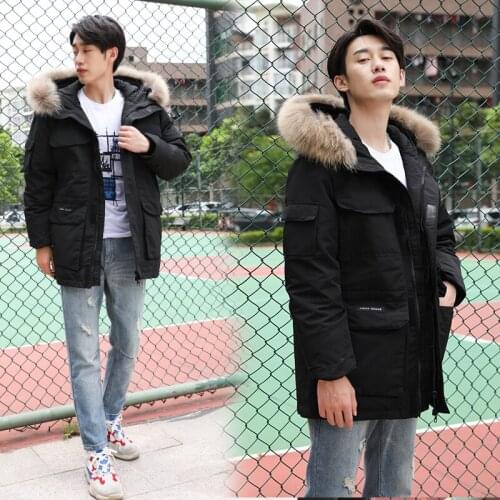 New Brand Winter Jacket Men Natural Raccoon Fur Hooded Down Coat Male Fashion Streetwear Duck Down Jackets Hiver LW2306