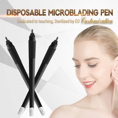 50pcs 3D eyebrow tatoo 0.15mm 18U Disposable Microblading pen for Hair Stroke Sterilized brush permanent makeup tattoo gun
