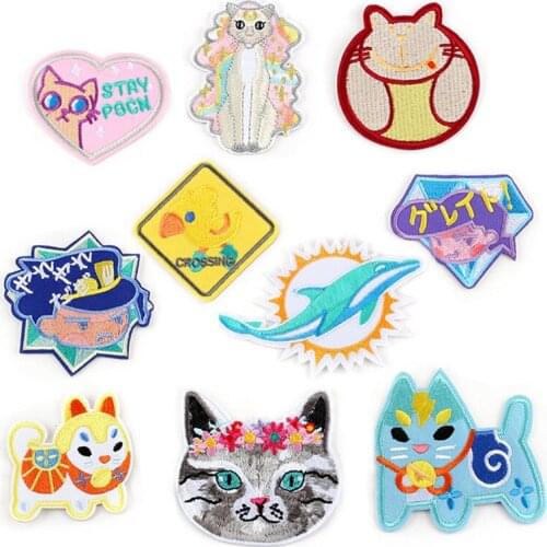 Customized Wholesale Computer Embroidered Animal Patch Cartoon Cat Combination Accessories Embroidered Cloth Stickers