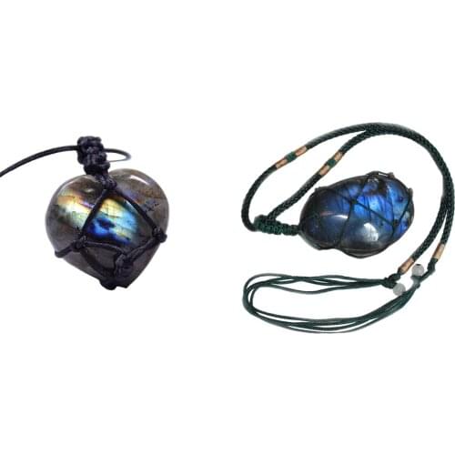 Natural Crystals Blue Fluorite Stone Necklace Woven Rope Tree of Life Quartz Gemstone Charms Pendents Jewelry for Woman Girl