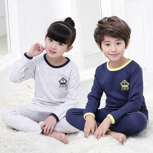 4-14 Years Children Boys Girl Plus Velvet Thick Underwear Clothing Suits Autumn and Winter Warm Pajama Home Tracksuit Sets