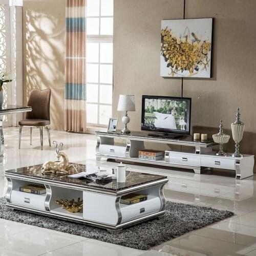 TV Stand modern Living Room TV monitor stand mueble stalinite marble stainless steel cabinet mesa+tv table+Coffee centro Table