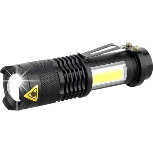 Kawatik Mini Portable 800LM XPE+COB LED Flashlight 4 Modes Zoom Torch Light AA Protable LED Flashlight