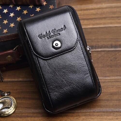 Men Genuine Leather Cell/Mobile Phone Case Cover Waist Pack Pocket Cigarette Purse Real Cowhide Male Hip Bum Belt Fanny Pack Bag