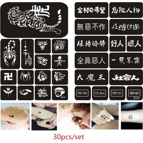 30pcs/set Henna Tattoo Stencils for Painting Tiger Wolf Spider Glitter Airbrush Stencil Templates Body Art Pochoir Peinture