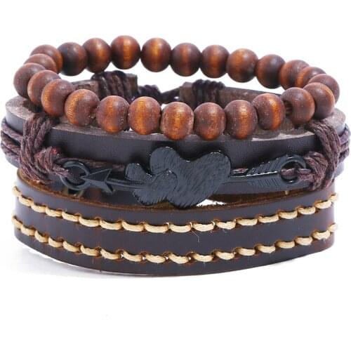 Vintage Fashion Lovers Heart Arrow Handmade Bracelets Genuine Leather Beads Charm Wristbands Bangle Girlfriend Boyfriend Jewelry