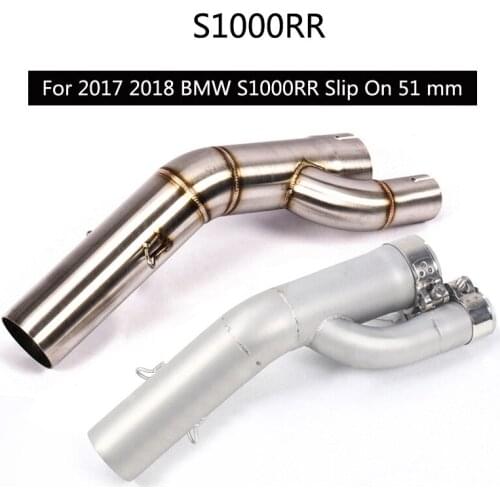 For BMW S1000RR 2017 2018 Exhaust Pipe Motorcycle Mid Link Pipe Stainless Steel Converter Slip On 51 mm Escape Dual-outlet Mid