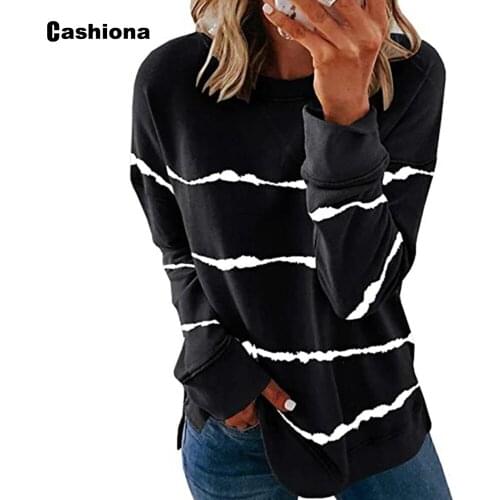 2020 Fashion Tie Dye Striped Print sweatshirts Women Autumn Long sleeve pullovers leisure split edge long shirt streetwear femme