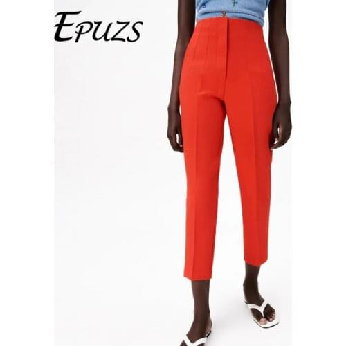 ZA 2021 women pants elegant blue black office pencil pants casual high waist pants fenale long Trousers