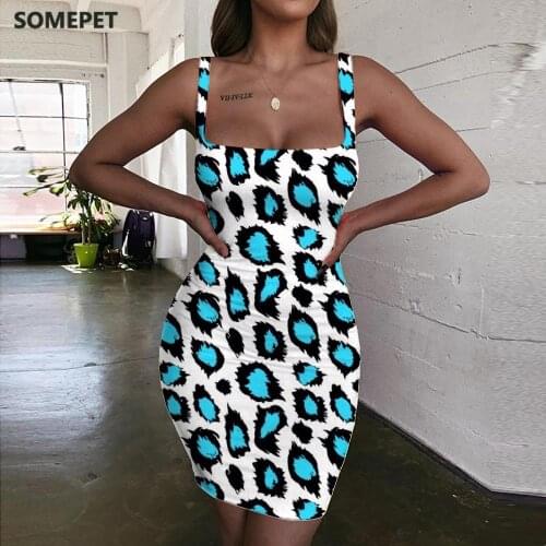 SOMEPET Leopard Dress Women Cheetah Halter Sleeveless Hip Hop 3d Print Harajuku Sundress Womens Clothing Party Short Boho Femme