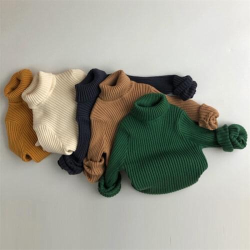 Plush Inside Pure Color Winter Baby Boy And Girl Kid Thick Knitted O-Neck Shirts Solid Warm Sweater 0-5 Years