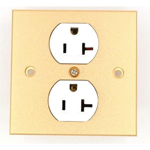 High Quality pure alloy Wall Power Audio AV Grade Wall Power Outlet 2 Port white 86mmX86mm wall power sock with gold 1pcs