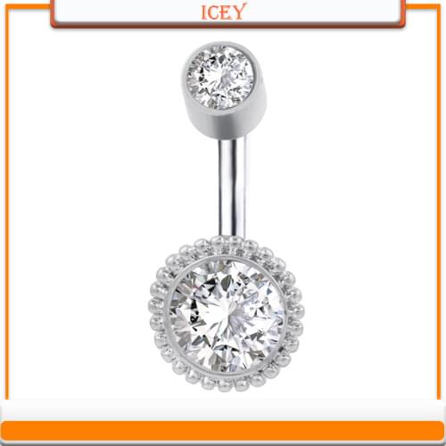 Double diamond shining zircon navel nail medical titanium steel piercing ornament cylinder head Navel Ring