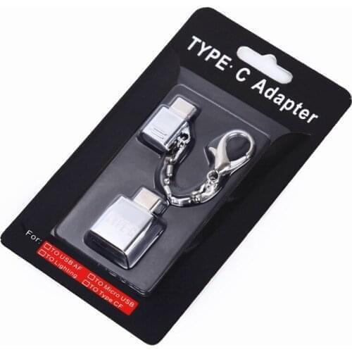 100sets Type C OTG 2pcs/Sets Micro USB Female to Type C USB Male OTG Adapter Charger Zinc Alloy Set Suit with Metal Lanyard