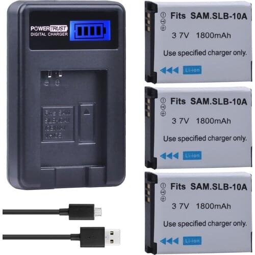 3Pcs SLB-10A SLB10A SLB 10A Camera Battery + LCD USB Charger for Samsung EX2F WB150F WB250F WB350F WB750 WB800F WB500 WB550 HZ10