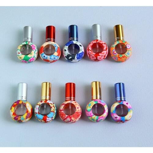 8ml x 50pcs/lot Portable Empty Round Glass+ polymer Clay Perfume Bottle With Golden Spayer Atomizer Wholesales
