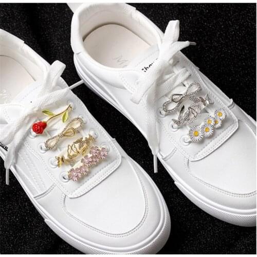 Ins Canvas Shoelace Accessories Fashion Small White Shoes Flower Tide with Rhinestone Creative Couple Shoelace Buckle Decoration
