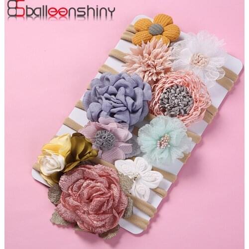 Balleenshiny 10pcs Childrens Bowknot Headdress Pearl Flower Nylon Headband Baby Soft Headband Kawaii Accessories Kids Headwear