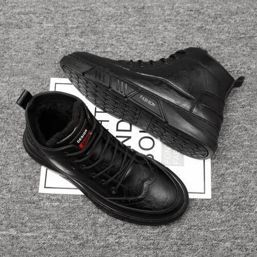 Brand Mens Boots Plush Warm Mens Winter Boots Waterproof Leather Mens Snow Boots Outdoor Men Motorcycle Boots Sneakers 65