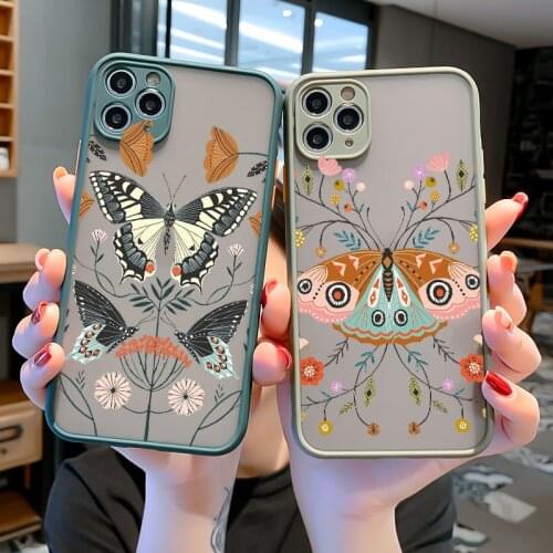 Flowers Butterfly Aesthetic Phone Case For iPhone 6s 7 8 plus X XS MAX XR SE 2020 11 12 Pro Max Back Hard Shockproof Cover Funda