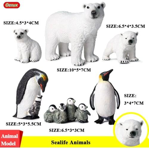 Oenux 6PCS Arctic South Pole Animals Simulation Penguins Polar Bear Family Action Figures Model Figurine PVC Lovely Kid Toy