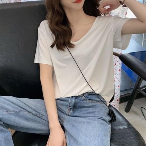 Short Sleeve T-shirts Women Solid Thin Students Chic Loose Oversize 2XL Casual Streetwear O-neck Harajuku Tshirts Ins Breathable