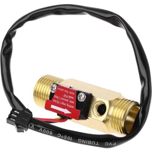 G1/2" Brass Hall Flow Rate Meter NTC Temperature Measurement Water Flow Sensor Meter E7CB
