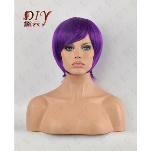 MISS 002087 Short Purple Straight Wig Fashion Womens Heat Cosplay Party Costume Hair 2411