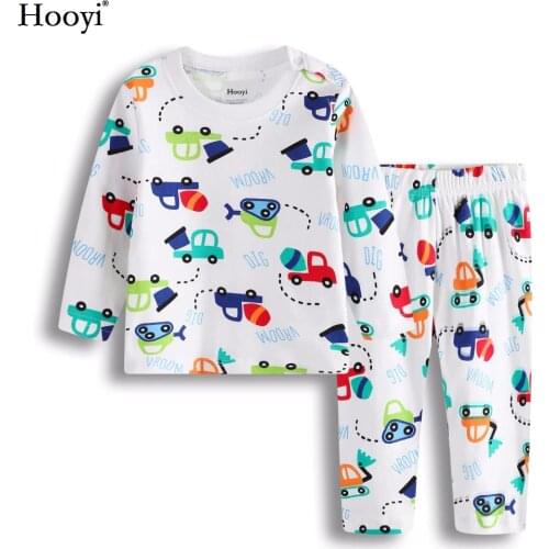 Hooyi Baby Boys Clothes Suit 100% Cotton Boys Pajamas Newborn Sleepwear Dig Vehicle Kids Sleep Sets Long Nightgown PJS Soft