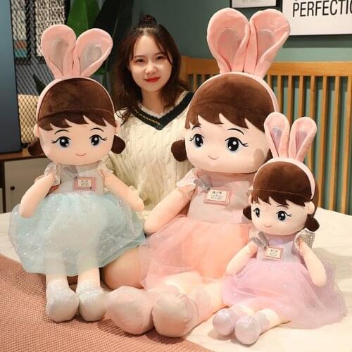 45/55/80cm Lovely Plush Toys Girl Toys Kawaii Plush Girl Dolls with Rabbit Ear Soft Stuffed Dolls Kids Birthday Valentine Gift