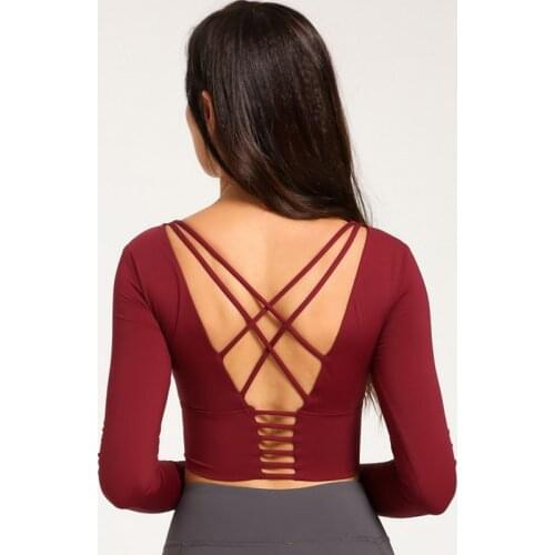 Sexy Spaghetti Straps Gym Yoga Crop Tops Yoga Shirts Long Sleeve Workout Top Fitness Running Sport T-Shirts Jogging Sportswear