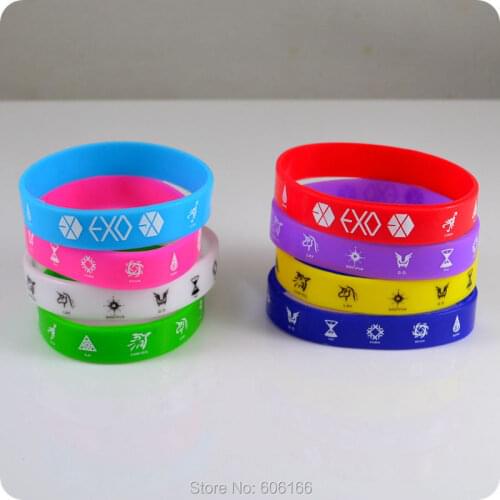 HOT 50x EXO member Silicone Wristband Bracelets Bangle Korean S.M.Entertainment Company fashion jewelry Wholesale