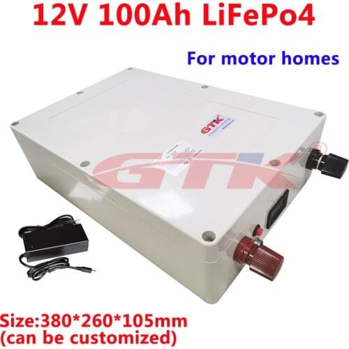Large capacity 12V 100Ah lifepo4 lithium battery pack built-in BMS for motor homes Large ship machine solar energy+10A charger