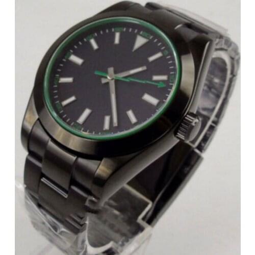 40MM Sterile Dial Steel PVD Coated Sapphire 21 Jewels MIYOTA 8215 Mechanical Clear Glass Back Automatic Mens Wristwatch