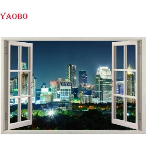 Diy diamond painting City view outside the window landscape picture rhinestones embroidery full square round diamond mosaic kit