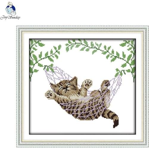 Joy Sunday A cat on a basket Canvas DMC 11ct 14ct Counted Chinese Cross Stitch Kits printed Embroidery Home Decor Needlework