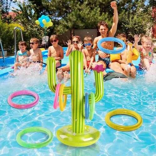 Outdoor Swimming Pool New PVC Inflatable Cactus Rings Toss Party Bar Beach Travel Pool Toys Set Ice Supplies Game Floating Tools