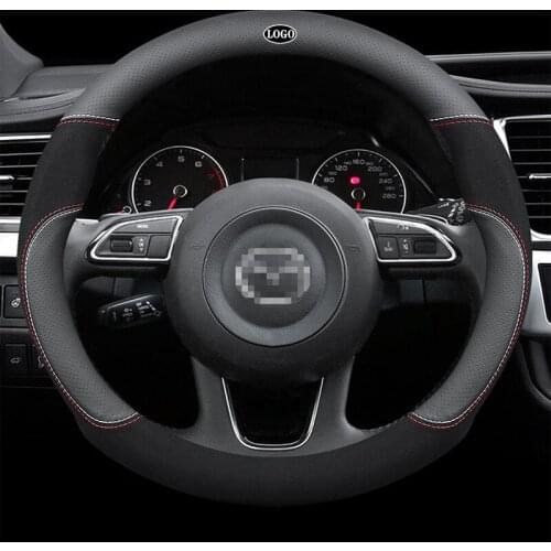 Genuine Leather Car Steering Wheel Cover 15 inch/38cm for Mazda 2 3 5 6 8 Atenza AXELA BT-50 CX5 CX7 CX3 CX9 CX30 2019 2020