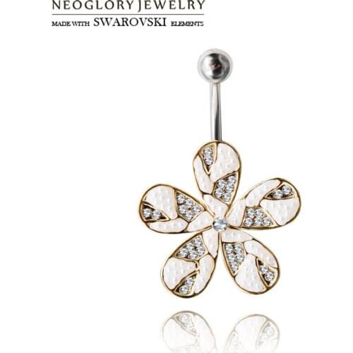 Neoglory Austria Rhinestone & Simulated Pearl Body Jewelry Flower Design Navel & Bell Button Ring For Trendy Girl Summer Gift