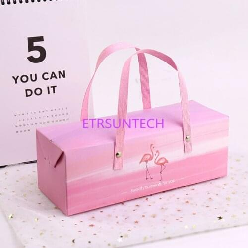 New Arrival Pink Sweet Flamingo Portable Cake Boxes Towel Rolling Packaging Boxes Wedding Party Gift Boxes Supplies Wholesale